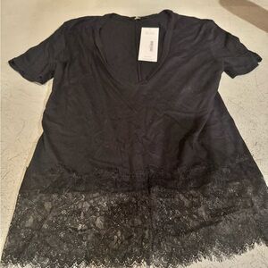 Monrow Black Lace Trim Short Sleeve Tee